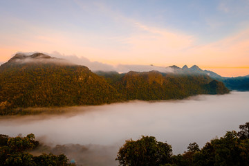 high mountains peaks range clouds in fog scenery landscape national park view outdoor  at Doi Ang Khang, Chiang Mai Province, Thailand