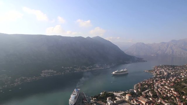Panoramic aerial timelapse video of Kotor bay, Montenegro, Europe