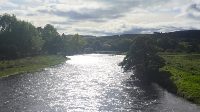 Beautiful River in Autumn in Scotland, near Peebles in the Scottish Borders