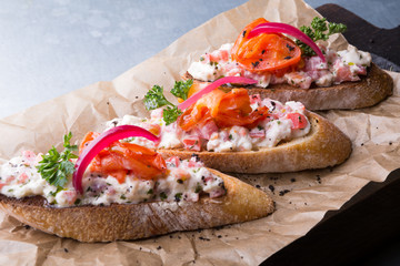 Bruschetta sandwiches with salad