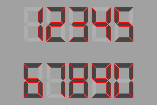electronic figures. Gray tone. Number, copy of the calculator. 1, 2, 3, 4, 5, 6, 7, 8, 9, 0. Vector illustration