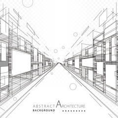 Abstract architecture construction perspective designing black and white background.  