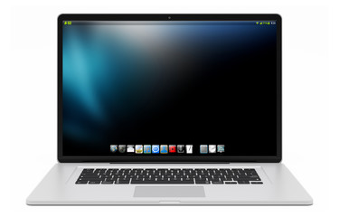 Modern silver laptop 3D rendering