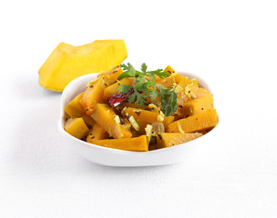 Sweet pumpkin curry, which is a healthy Indian vegetarian side dish for items like chapati.