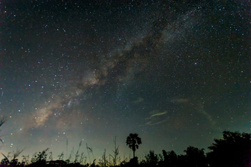 Milky way galaxy, Long exposure photograph, with grain.