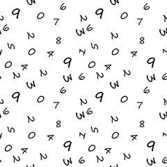 Mathematics background - different numbers in random pattern. School pattern for children.Background for kids. Seamless abstract vector pattern