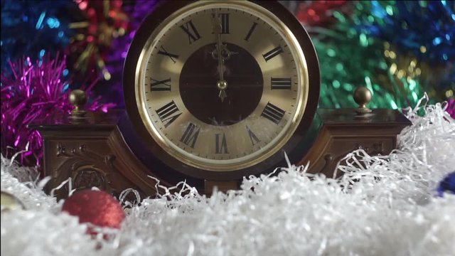 Christmas And New Year Decoration With old Clock.