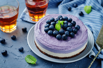 Obraz na płótnie Canvas Raw vegan Blueberry Cashews cake