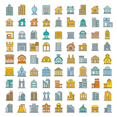 building and tower icons color theme