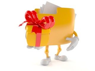 Folder character holding gift