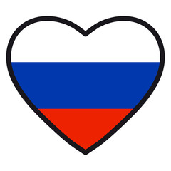 Fototapeta premium Flag of Russia in the shape of Heart with contrasting contour, symbol of love for his country, patriotism, icon for Independence Day.