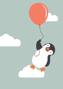 penguin  holding balloon
