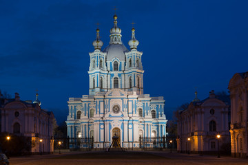 Fototapeta na wymiar Smolny Cathedral in night , St.-Petersburg, Russia