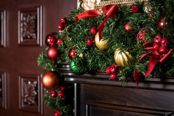 decorated with baubles Christmas tree. part. background