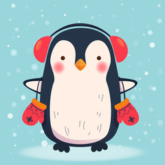 penguin with headphones
