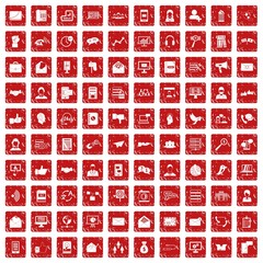 100 interaction icons set grunge red