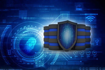 3d illustration Security concept - shield on digital code background