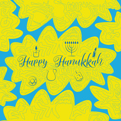 Fototapeta premium Hanukkah traditional jewish holiday symbols set. Vector collection of labels and elements for jewish holiday