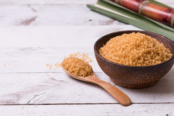 Sugarcane and brown sugar close up