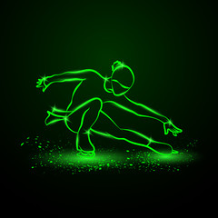 Figure skating neon illustration. The girl on skates performs her dance. © leographics