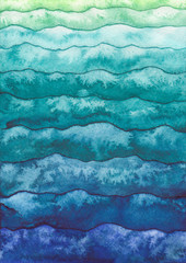 Watercolor Illustration with Blue and Green Waves