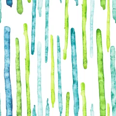Papier peint Rayures verticales Modèle sans couture de rayures vertes et bleues aquarelles