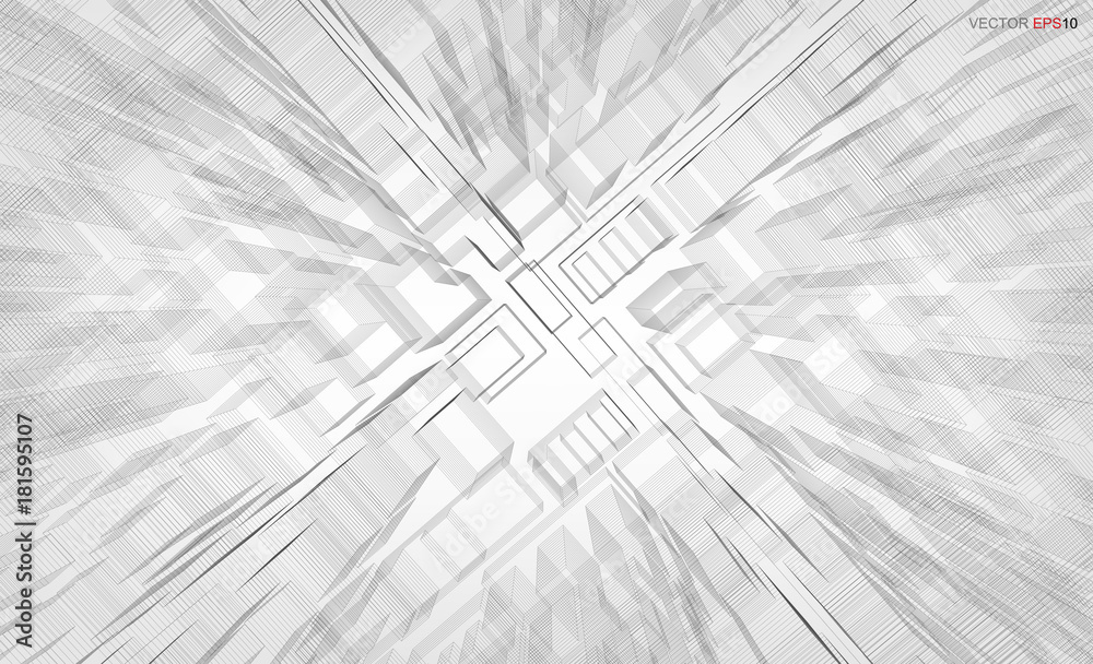 Poster abstract visual zoom background of 3d geometric wireframe render. vector illustration.