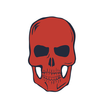 Red Skull on White Background. Vector