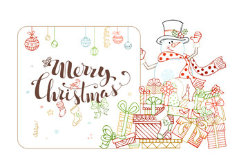 Cute Christmas invitation in outlined style.