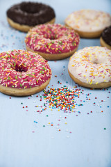 Multicolored donuts close-up