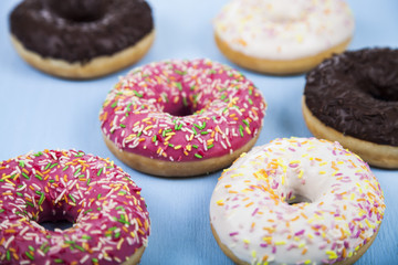 Multicolored donuts close-up