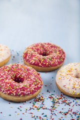 Multicolored donuts close-up