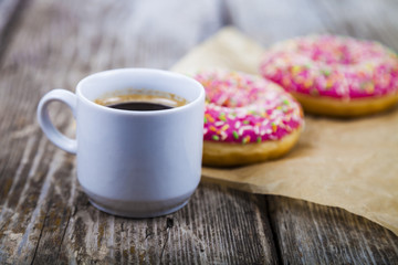 Donuts and a cup of coffee