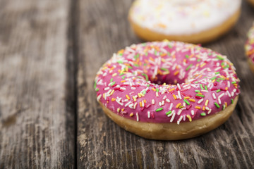 Multicolored donuts close-up