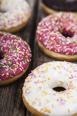 Multicolored donuts close-up