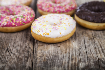 Multicolored donuts close-up