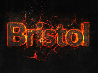 Bristol Fire text flame burning hot lava explosion background.