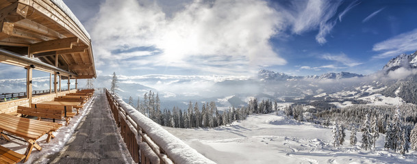 View from mountain hut in skiresort Werfenweng to Tennen mountains