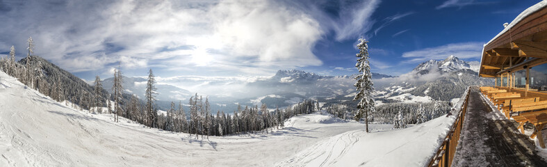 View from mountain hut in skiresort Werfenweng to Tennen mountains