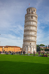 The Renaissance square of "Miracles" with the famous leaning tower in the city of Pisa.