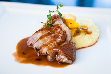 Roasted duck with mashed potatoes