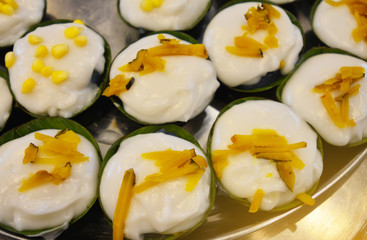 Thai pudding with coconut topping or Dessert is very delicious