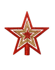 Bright red and golden star for the top of the Christmas tree ound