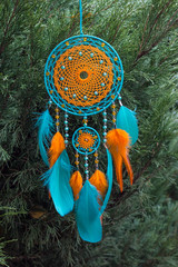 Handmade dream catcher with feathers threads and beads rope hanging