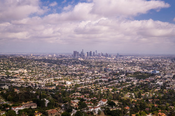Panoramic view of the skyscrapers of Downtown Los Angeles, California. Griffith Park observation point