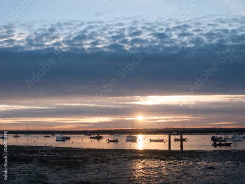 Sun Set Sky Dramatic Clouds Sea Front Beach Harbor Marina
