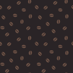 Coffee beans seamless pattern, vector background. Repeated dark brown texture for cafe menu, shop wrapping paper.