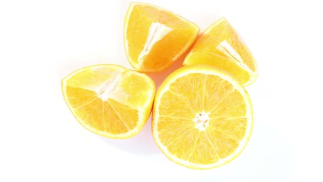 Top view of fresh orange slice on white table. 