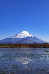 Fototapeta na wymiar 冬の精進湖で眺める富士山