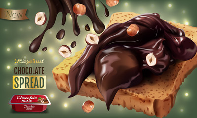 Vector realistic illustration of milk chocolate spread with hazelnuts.
